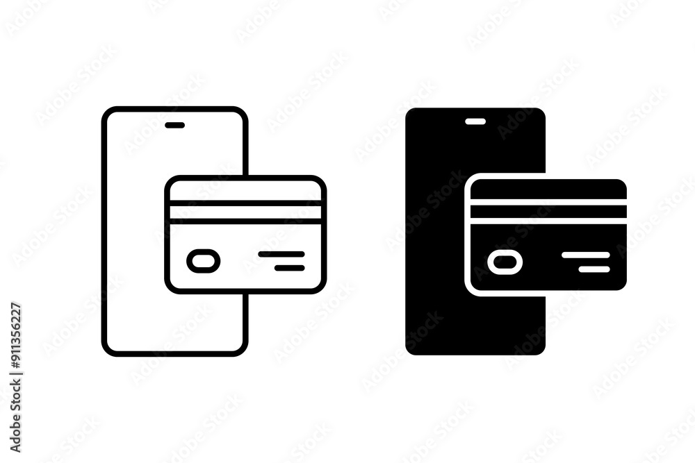 Online payment icon vector set. Bank card with smartphone symbol Online payment icon vector set. Bank card with smartphone symbol