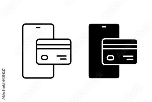 Online payment icon vector set. Bank card with smartphone symbol