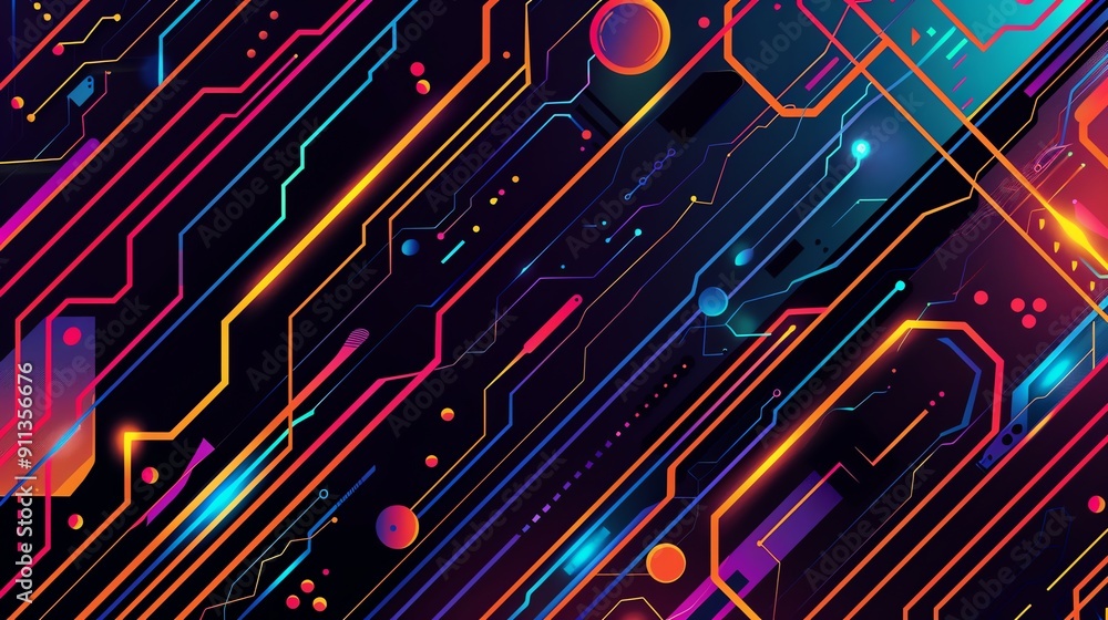 Abstract background with futuristic technology and colorful neon glowing lines. Abstract background with futuristic technology and colorful neon glowing lines.