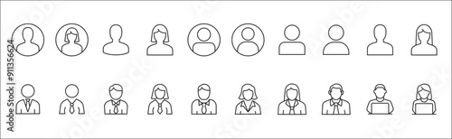 Businessman icon set. Business woman icons. User icon. Professional company person or worker symbol. Anonymous profile sign. Vector stock icons set in flat solid style.