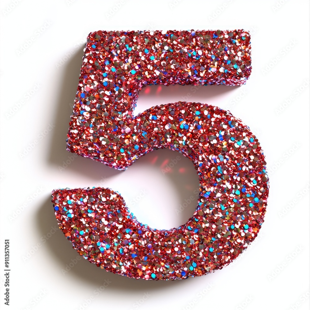 Sparkling Glitter Number 5 on White Background - High Resolution Bubble Font with Shiny Vibrant Particles in Sharp Detail, Generative Ai Sparkling Glitter Number 5 on White Background - High Resolution Bubble Font with Shiny Vibrant Particles in Sharp Detail, Generative Ai