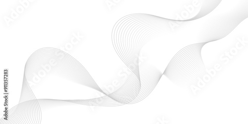 Abstract gray wave dynamic curve lines on transparent background with flowing particles. Digital energy waves technology concept. Modern backdrop design for business, presentation, banner.