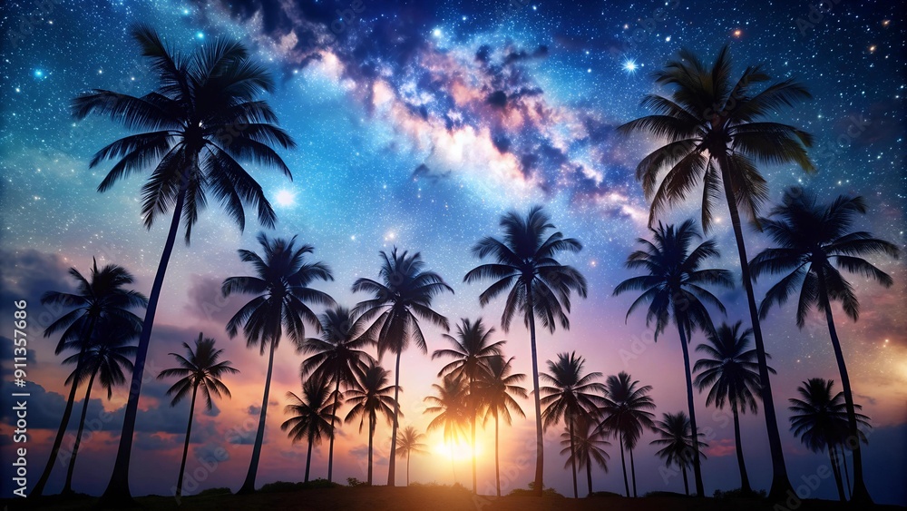 Silhouetted Palms Against a Starry Night AI generated Silhouetted Palms Against a Starry Night AI generated