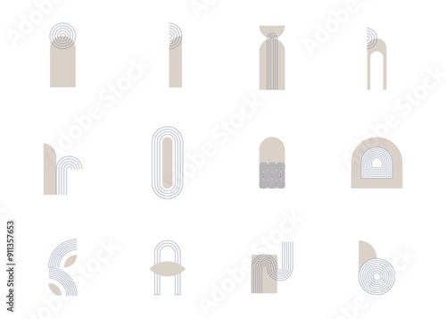 Boho Arch Vector Set for Decoration Element. Minimalist Aesthetic Arc Bohemian Design, Vector Illustration