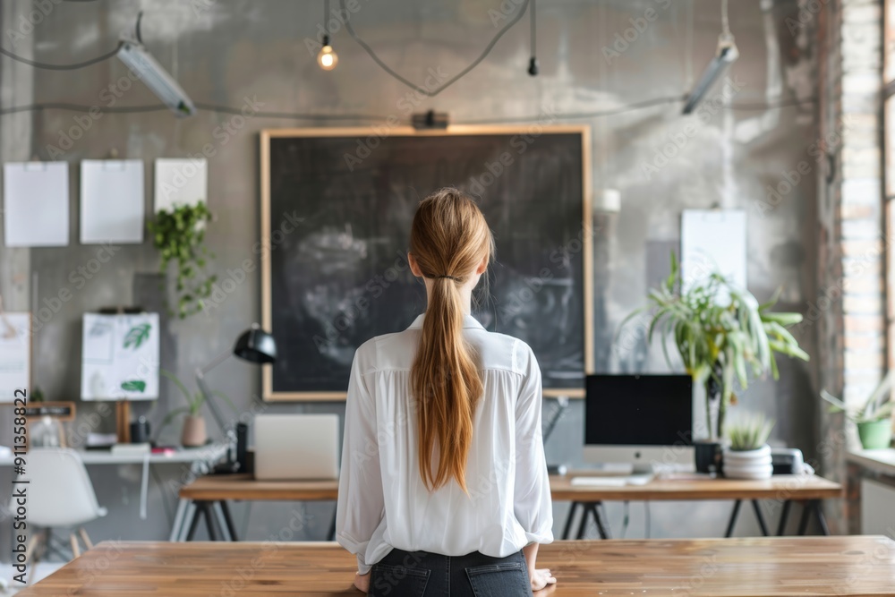 Simple and elegant business girl in a modern workspace. Simple and elegant business girl in a modern workspace.