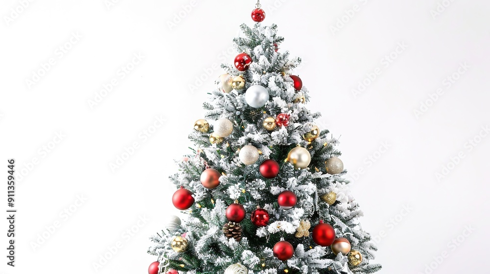 Elegantly Decorated Christmas Tree Against an Abstract White Background Elegantly Decorated Christmas Tree Against an Abstract White Background
