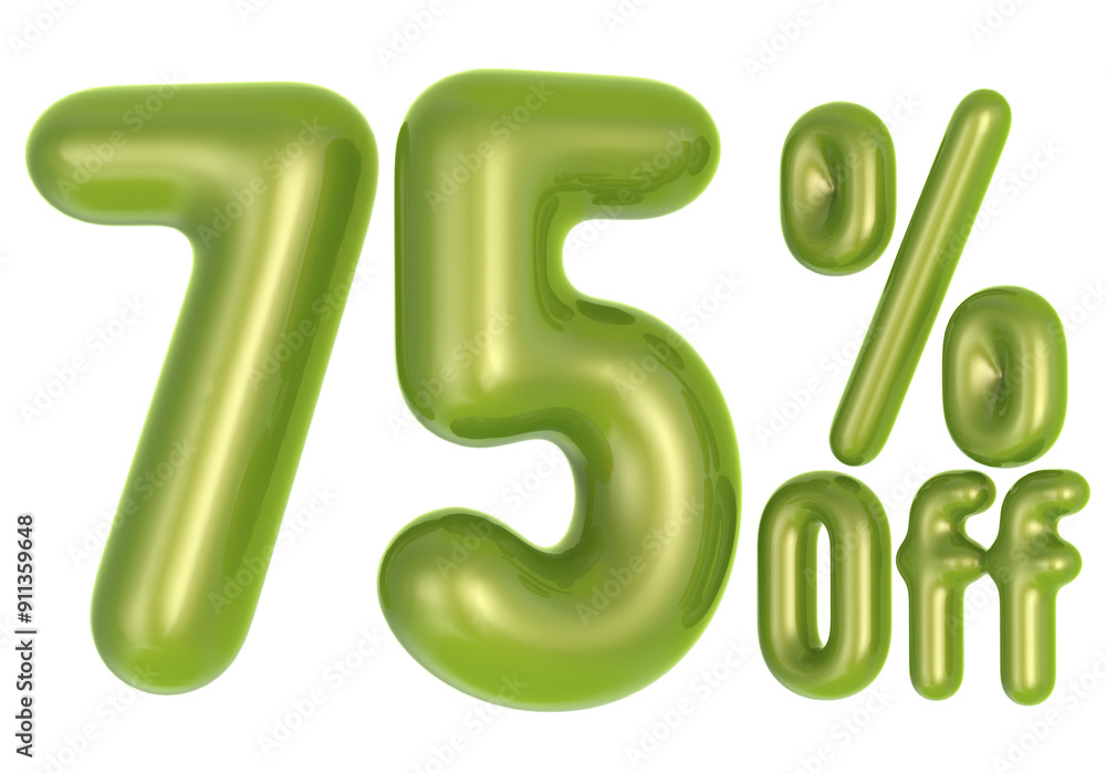 75 Percent Number Green Color 3d Render 75 Percent Number Green Color 3d Render