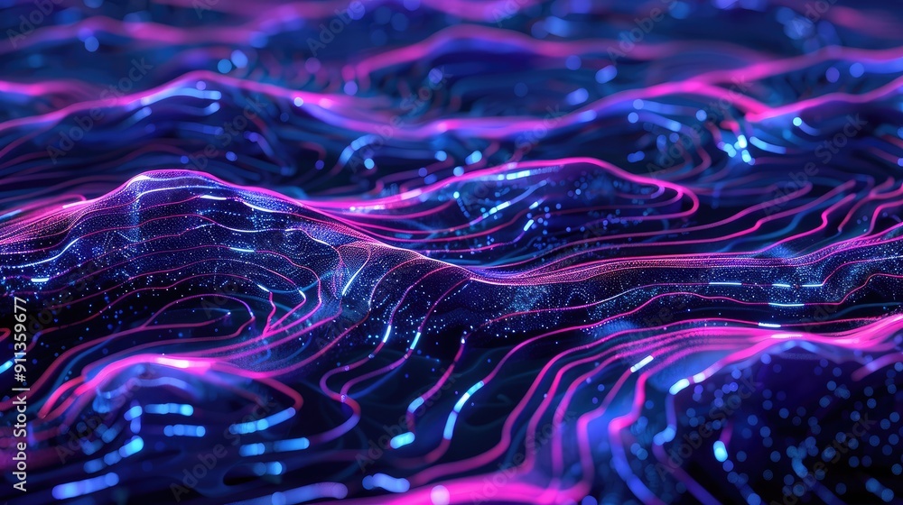Smooth, flowing wave patterns with a neon glow Smooth, flowing wave patterns with a neon glow