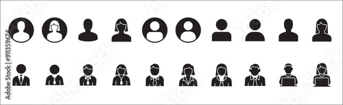 Businessman icon set. Business woman icons. User icon. Professional company person or worker symbol. Anonymous profile sign. Vector stock icons set in flat solid style.