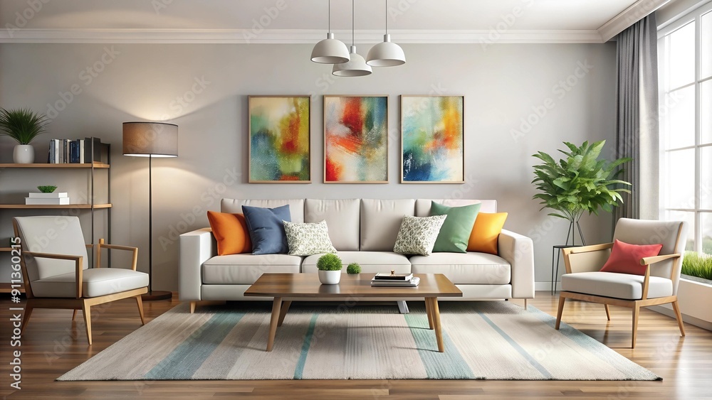 Fototapeta premium Minimalist Modern Living Room with Pops of Color AI generated