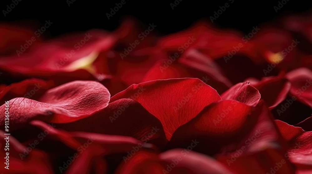 Intimate close-up of delicate red rose petals on a black background, emphasizing their velvety texture Intimate close-up of delicate red rose petals on a black background, emphasizing their velvety texture