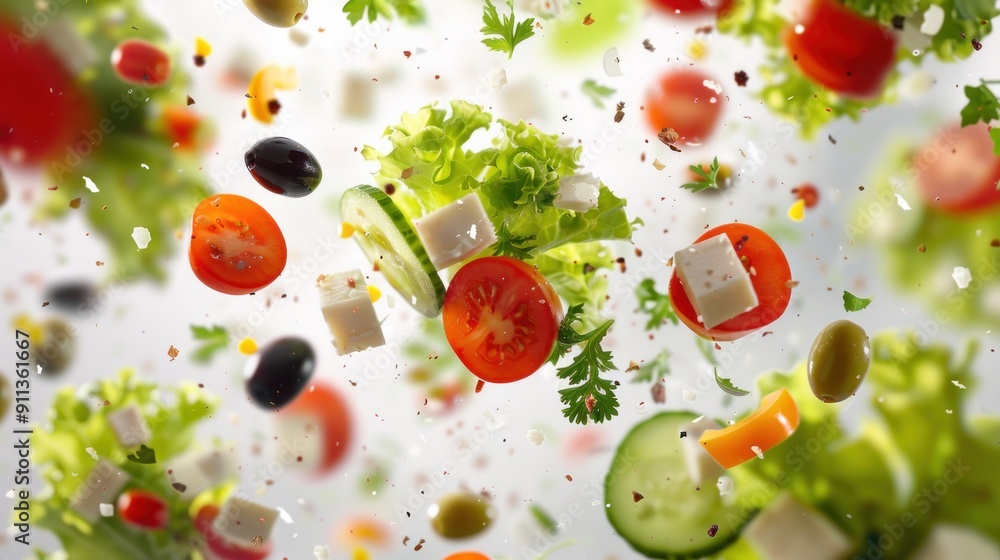 Fresh Salad Ingredients Falling Through the Air Fresh Salad Ingredients Falling Through the Air