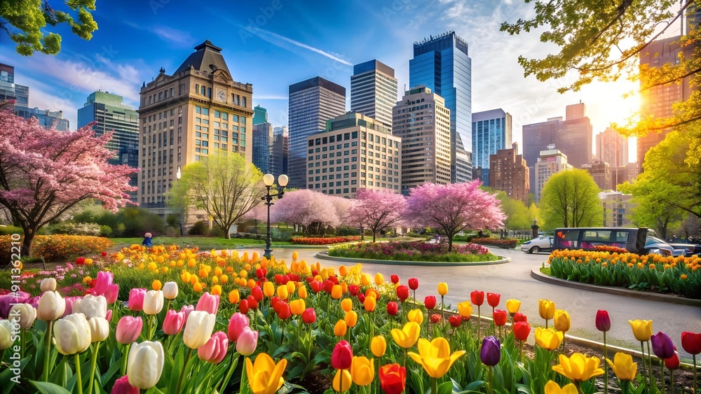 Blossoming Cityscape: A Vibrant Spring Symphony AI Generated Blossoming Cityscape: A Vibrant Spring Symphony AI Generated