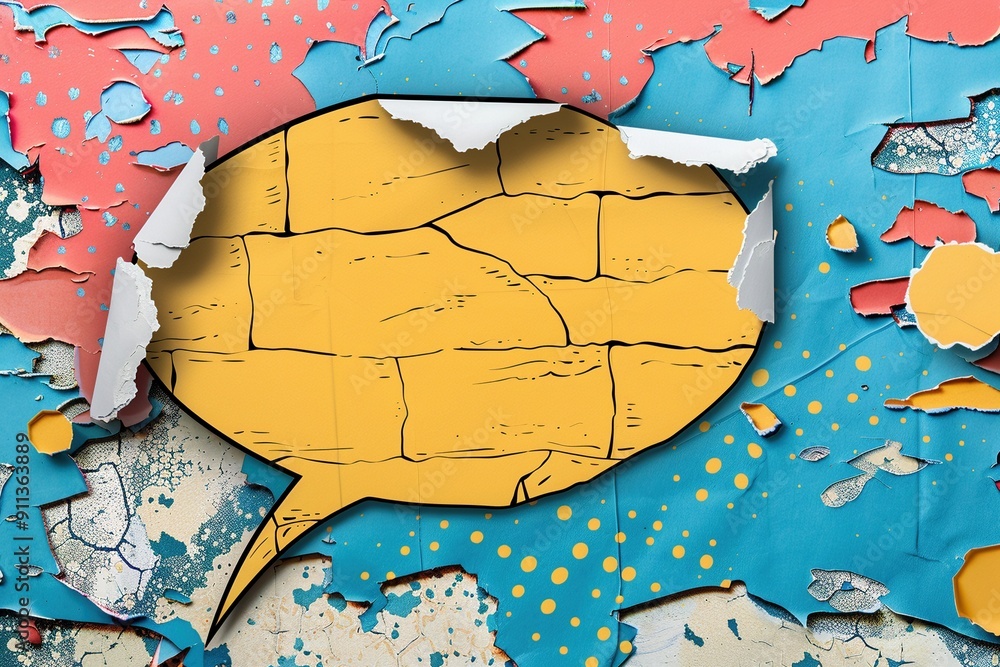 Ripped Paper with Comic Book Speech Bubble: A background featuring a