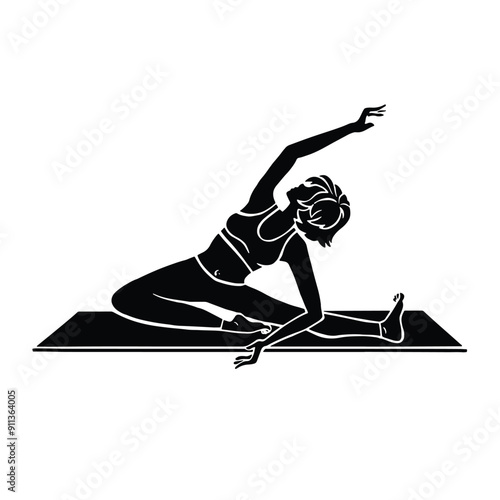 Yoga, asana twisting, silhouette illustration