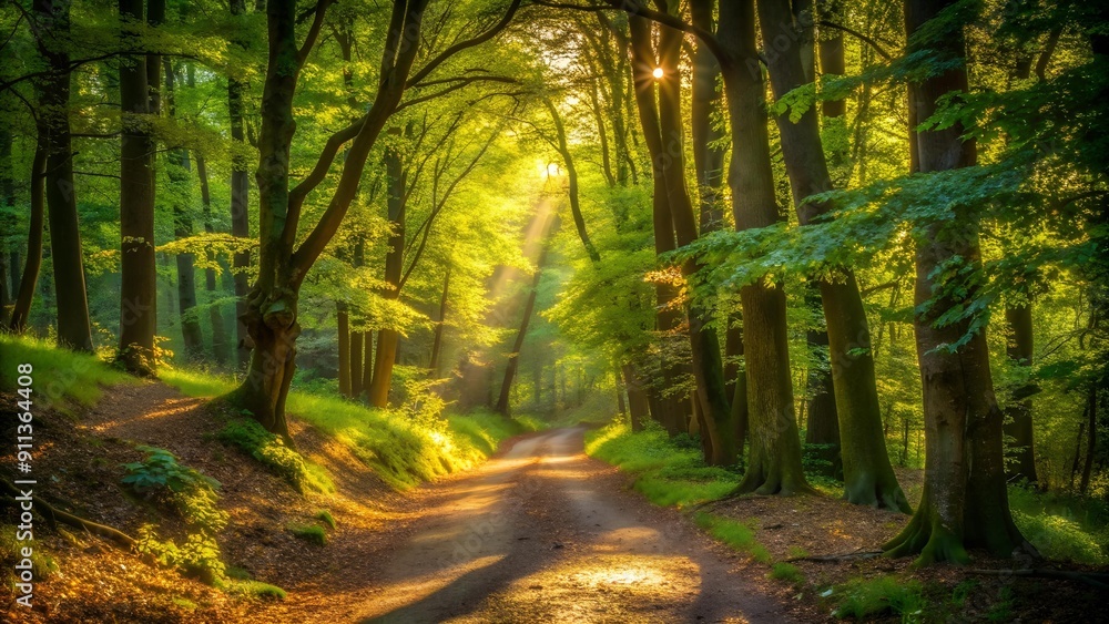Fototapeta premium Sun-Dappled Forest Path AI Generated