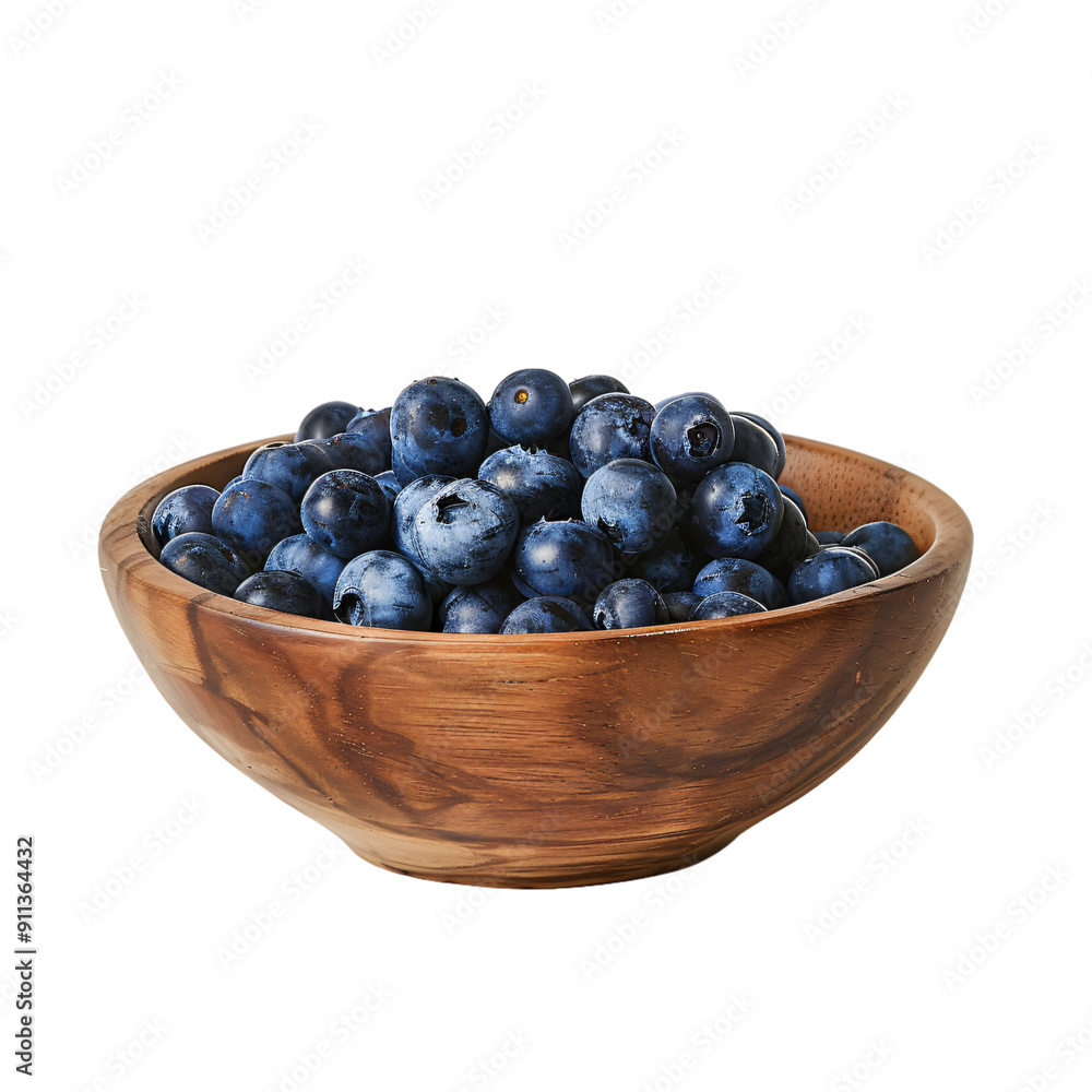 A wooden bowl filled with fresh blueberries A wooden bowl filled with fresh blueberries