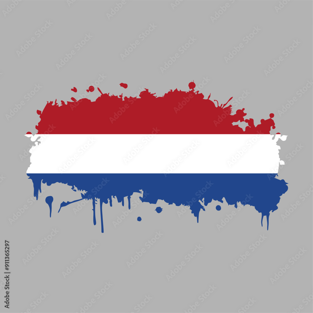 Editable and scalable vector EPS Graphic of Paint Splash Shape With Netherlands Flag, Isolated on White Background. Grunge Dutch ink splattered flag vector. Editable and scalable vector EPS Graphic of Paint Splash Shape With Netherlands Flag, Isolated on White Background. Grunge Dutch ink splattered flag vector.