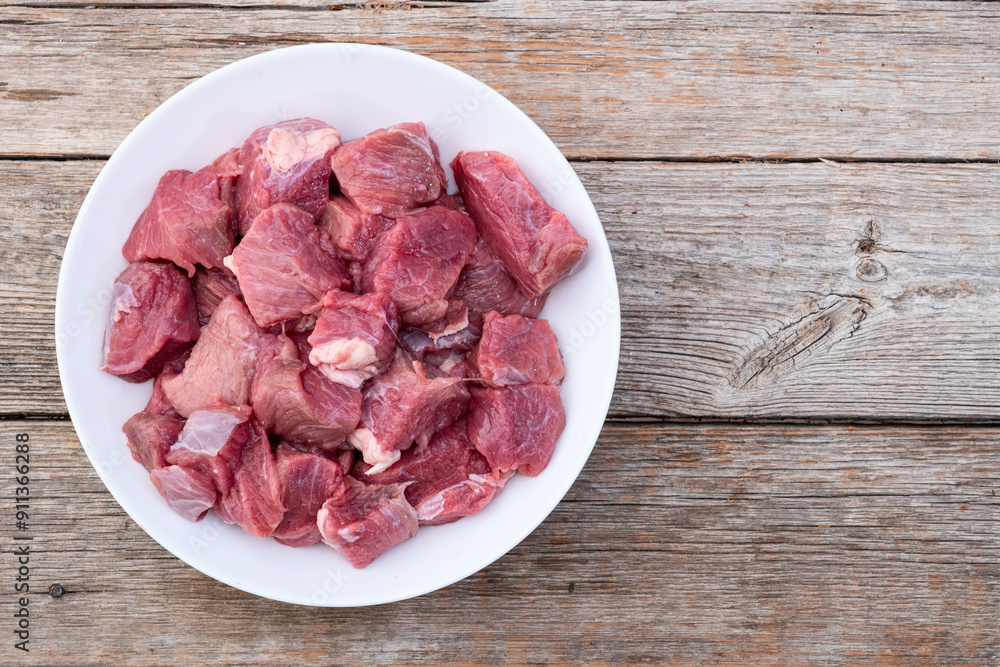 Beef cubes . Photography of raw cutting meat Beef cubes . Photography of raw cutting meat