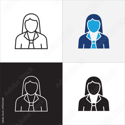 Business woman icons. Professional company person or worker symbol. Businessman icon. Anonymous profile, people and user account symbol. Vector stock icons illustration.