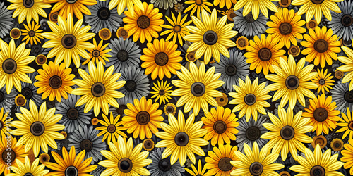 Seamless pattern with colorful Yellow and Black daisies background