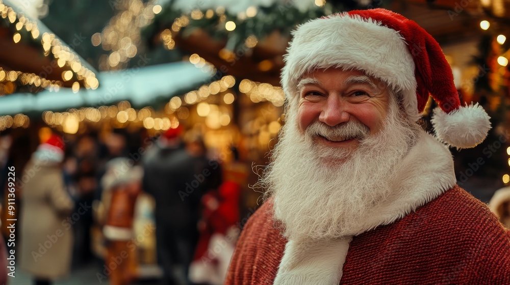 Santa Claus at a bustling Christmas fair, enjoying the sights and sounds of the holiday season, with a sense of joy and celebration Santa Claus at a bustling Christmas fair, enjoying the sights and sounds of the holiday season, with a sense of joy and celebration