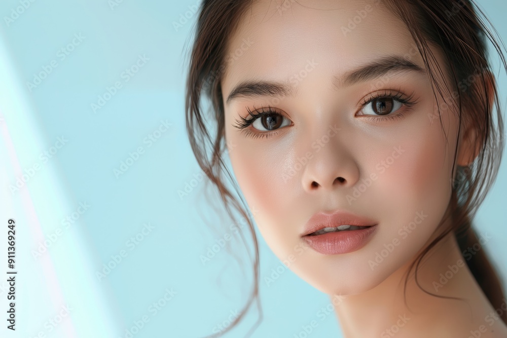 close up face portrait of young pretty Asian woman with bright flawless skin, beauty cosmetic or skincare fashion portrait with copy space
close up face portrait of young pretty Asian woman with bright flawless skin, beauty cosmetic or skincare fashion portrait with copy space