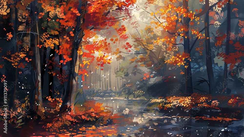 Naklejka premium painting of a dense forest