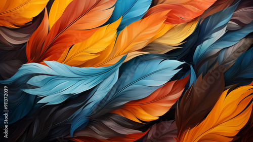 Colorful Bird Feathers Watercolor Oil Painting, Abstract Image, Texture, Pattern Background, Wallpaper, Cover and Screen of Smartphone, Cell Phone, Computer, Laptop, 9:16 and 16:9 Format