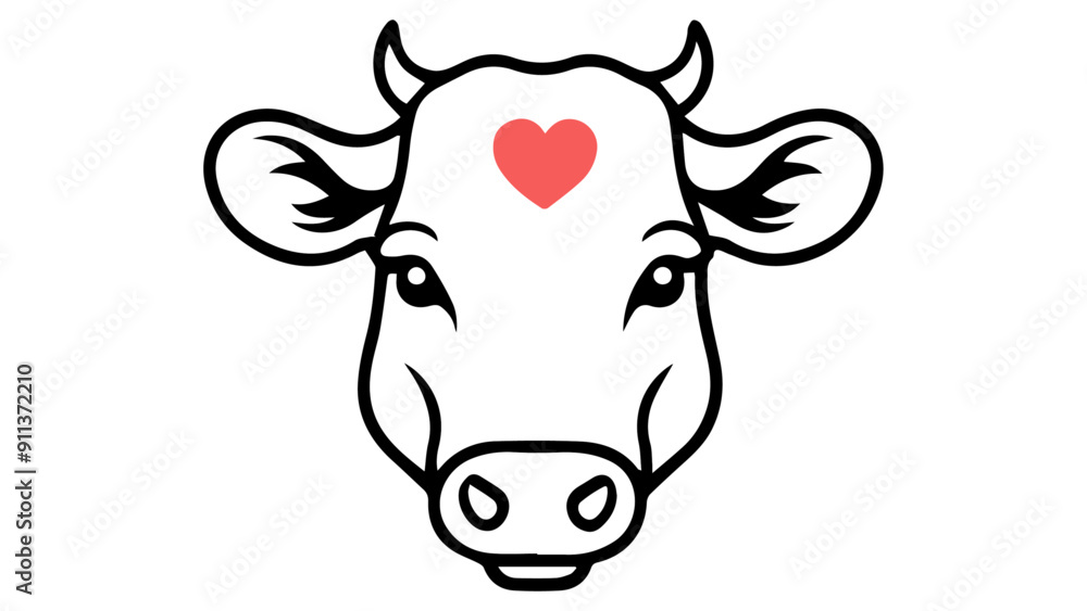 cow cartoon isolated on white with heart on forehead cow cartoon isolated on white with heart on forehead