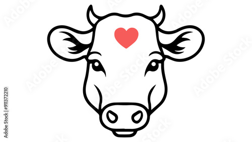 cow cartoon isolated on white with heart on forehead