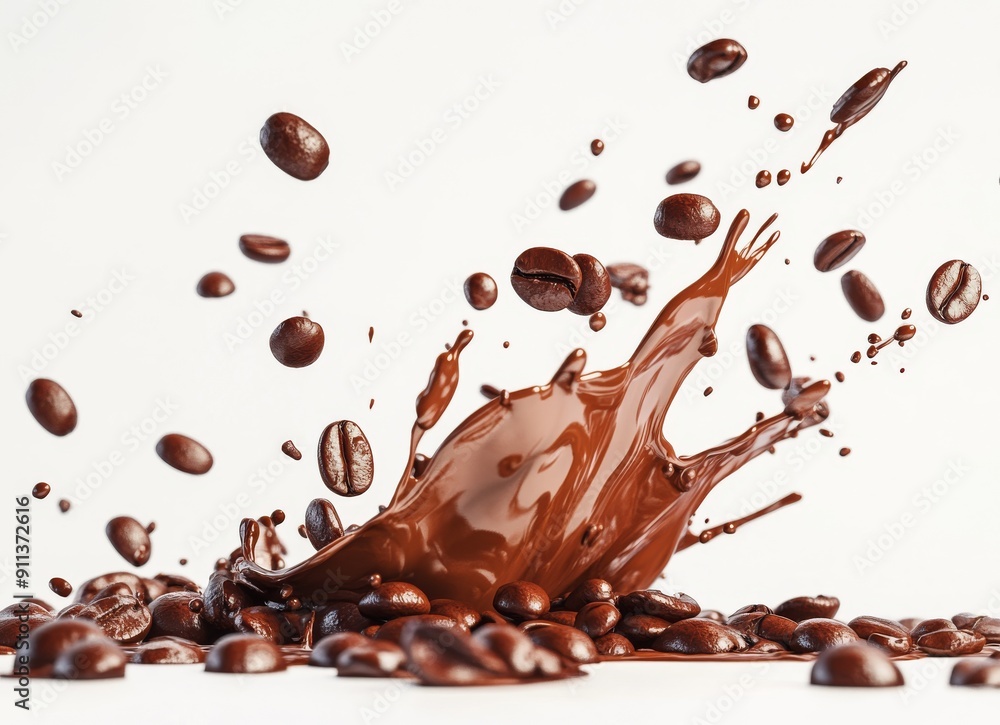3d coffee beans splash with brown color 3d coffee beans splash with brown color