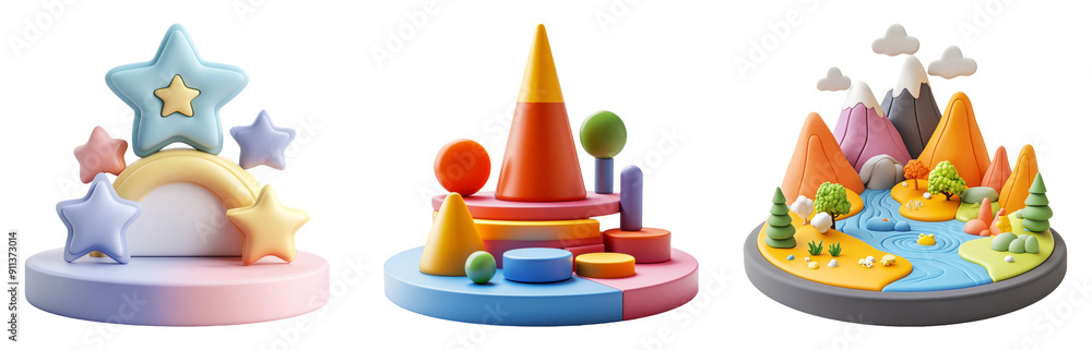 Creative 3D illustration of abstract shapes set isolated on transparent background Creative 3D illustration of abstract shapes set isolated on transparent background