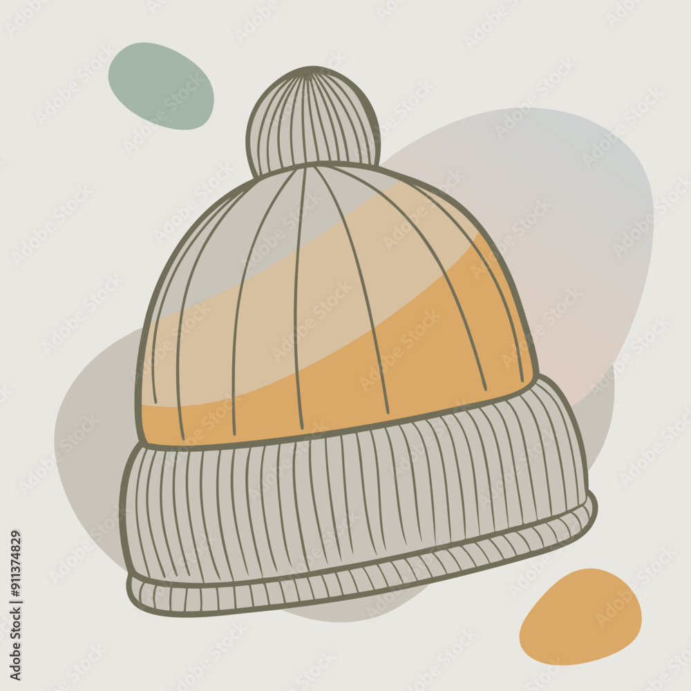 Autumn-themed Vector Illustration with Cap on Blue, Olive, and Orange Color Splashes Background, Capturing the Essence of Fall Season and Harvest-Time Festivities in the Countryside Environment. Autumn-themed Vector Illustration with Cap on Blue, Olive, and Orange Color Splashes Background, Capturing the Essence of Fall Season and Harvest-Time Festivities in the Countryside Environment.