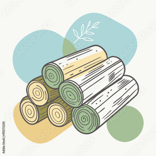 Colorful Autumn Vector Illustration Featuring Blue, Olive, and Orange Splashes, Depicting Wood Logs Against Seasonal Background. Vibrant Fall Concept for Design and Creative Projects