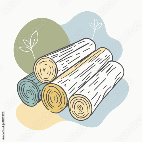 Colorful Autumn Vector Illustration Featuring Blue, Olive, and Orange Splashes, Depicting Wood Logs Against Seasonal Background. Vibrant Fall Concept for Design and Creative Projects