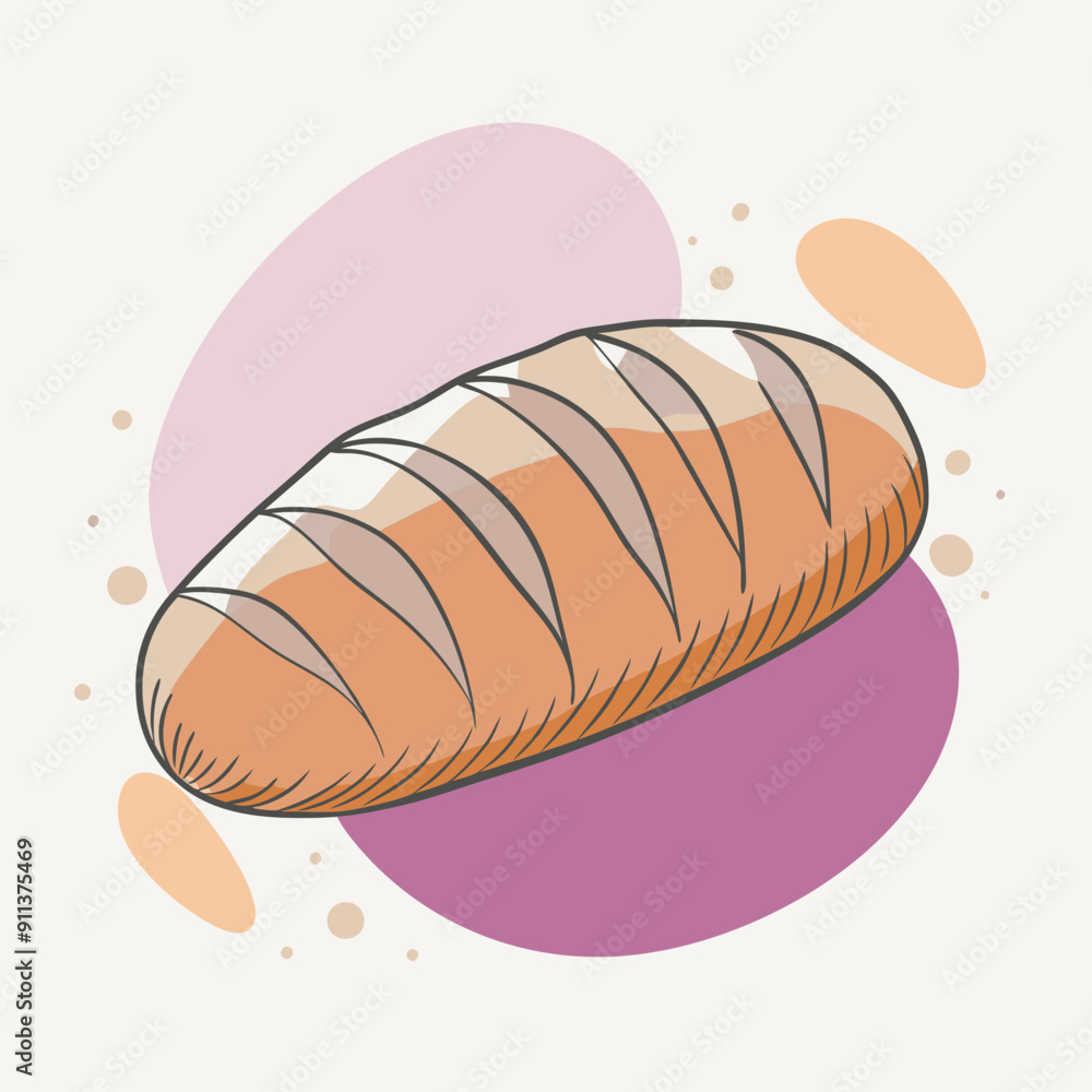 Autumn Linear Illustration: Cozy Loaf of Bread Amidst Pink, Orange, and Purple Color Splashes, Emanating Warmth and Comfort in a Whimsical Artistic Setting Autumn Linear Illustration: Cozy Loaf of Bread Amidst Pink, Orange, and Purple Color Splashes, Emanating Warmth and Comfort in a Whimsical Artistic Setting