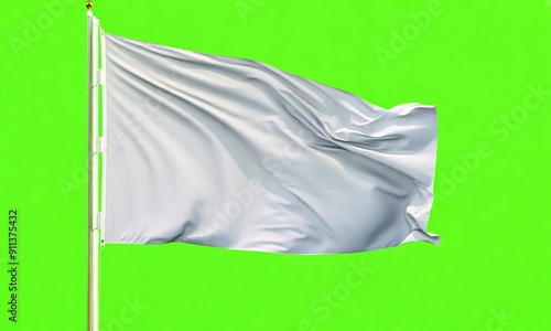 White flag waving in the wind on green background. Generative AI