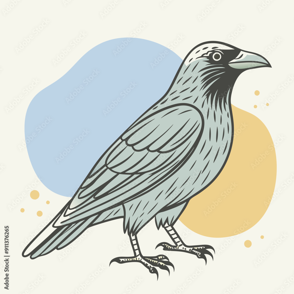 Vector Illustration of Autumn Scene with Crow Set Against Vibrant Blue, Olive, and Orange Color Splashes. Perfect for Seasonal Decorations, Fall-Themed Designs, and Nature-Inspired Artworks. Cozy and Vector Illustration of Autumn Scene with Crow Set Against Vibrant Blue, Olive, and Orange Color Splashes. Perfect for Seasonal Decorations, Fall-Themed Designs, and Nature-Inspired Artworks. Cozy and