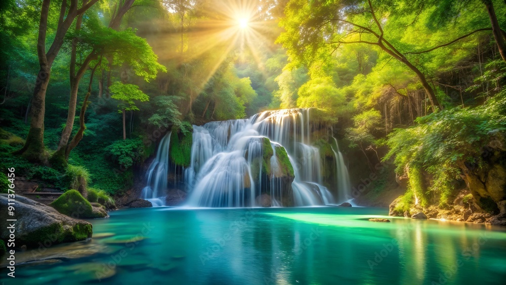 Emerald Cascades in a Sun-Dappled Forest AI Generated Emerald Cascades in a Sun-Dappled Forest AI Generated