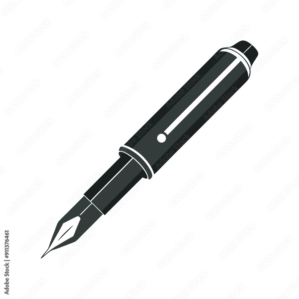 Elegant Black Fountain Pen Silhouette Vector, Minimalist Black Pen Illustration for Design Projects Elegant Black Fountain Pen Silhouette Vector, Minimalist Black Pen Illustration for Design Projects