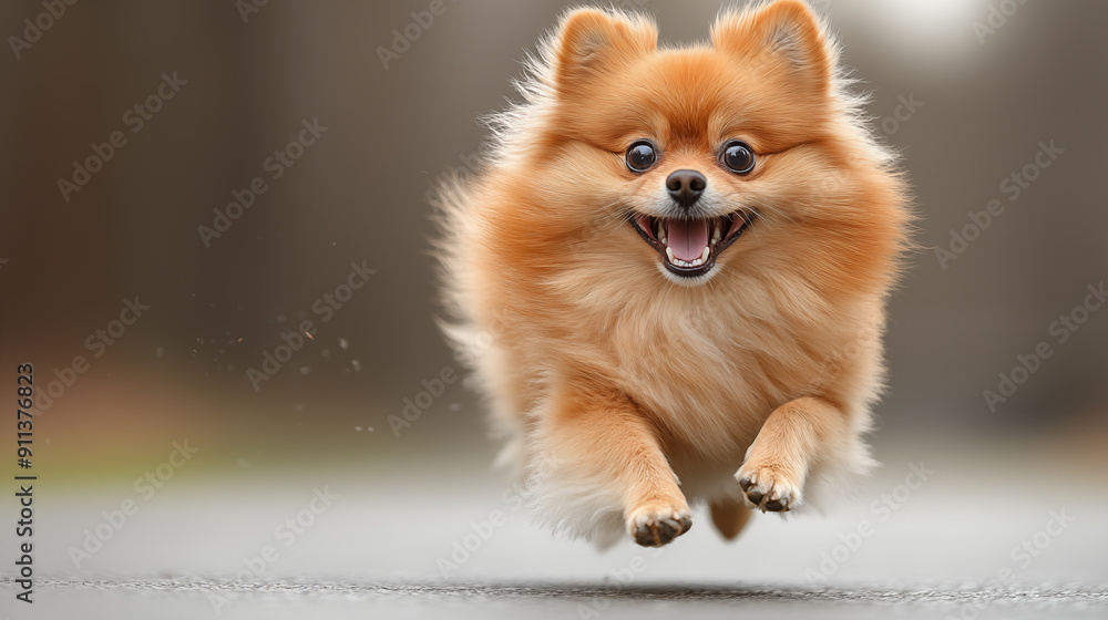 Cute Pomeranian Spitz dog jumping on the floor. Cute Pomeranian Spitz dog jumping on the floor.