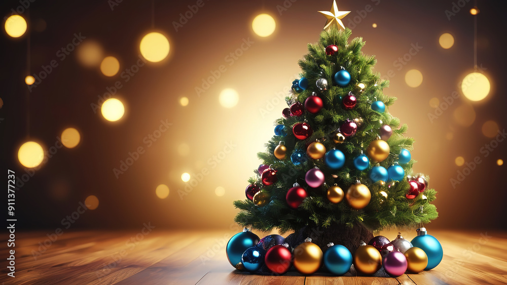 Christmas Baubles Tree and Blurred Shiny Lights background Christmas Baubles Tree and Blurred Shiny Lights background