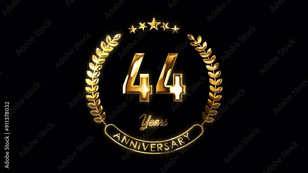 44th Anniversary Celebration. Happy 44 Years Anniversary Animation in Gold Color on the Transparent Background, Alpha Channel. Great for greetings, celebrations, events, and gifts. 44th Anniversary Celebration. Happy 44 Years Anniversary Animation in Gold Color on the Transparent Background, Alpha Channel. Great for greetings, celebrations, events, and gifts.
