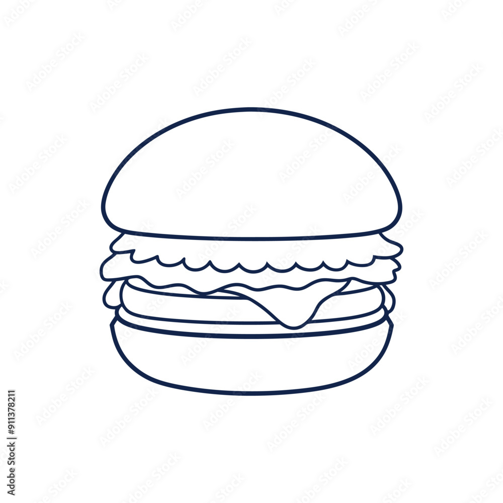 Flat Burger Line Art Illustration Flat Burger Line Art Illustration
