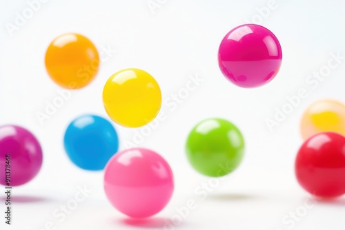 Bright horizontal banner with bright jumping bouncing balls on a white background