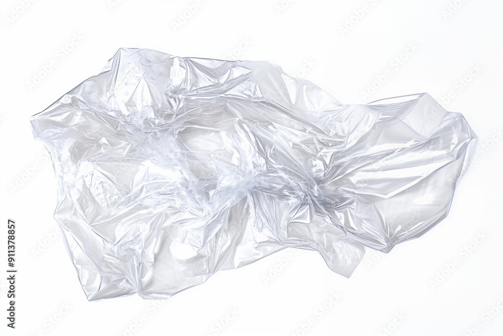 Abstract shape of transparent wrinkled plastic bag on a white background Abstract shape of transparent wrinkled plastic bag on a white background