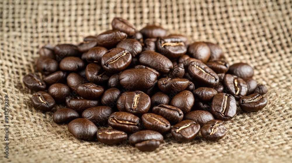 A handful of Arabica coffee beans spilling over a burlap surface, highlighting their quality and smooth texture. A handful of Arabica coffee beans spilling over a burlap surface, highlighting their quality and smooth texture.