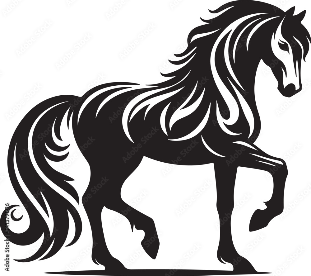 Horse black and white vector silhouette Horse black and white vector silhouette