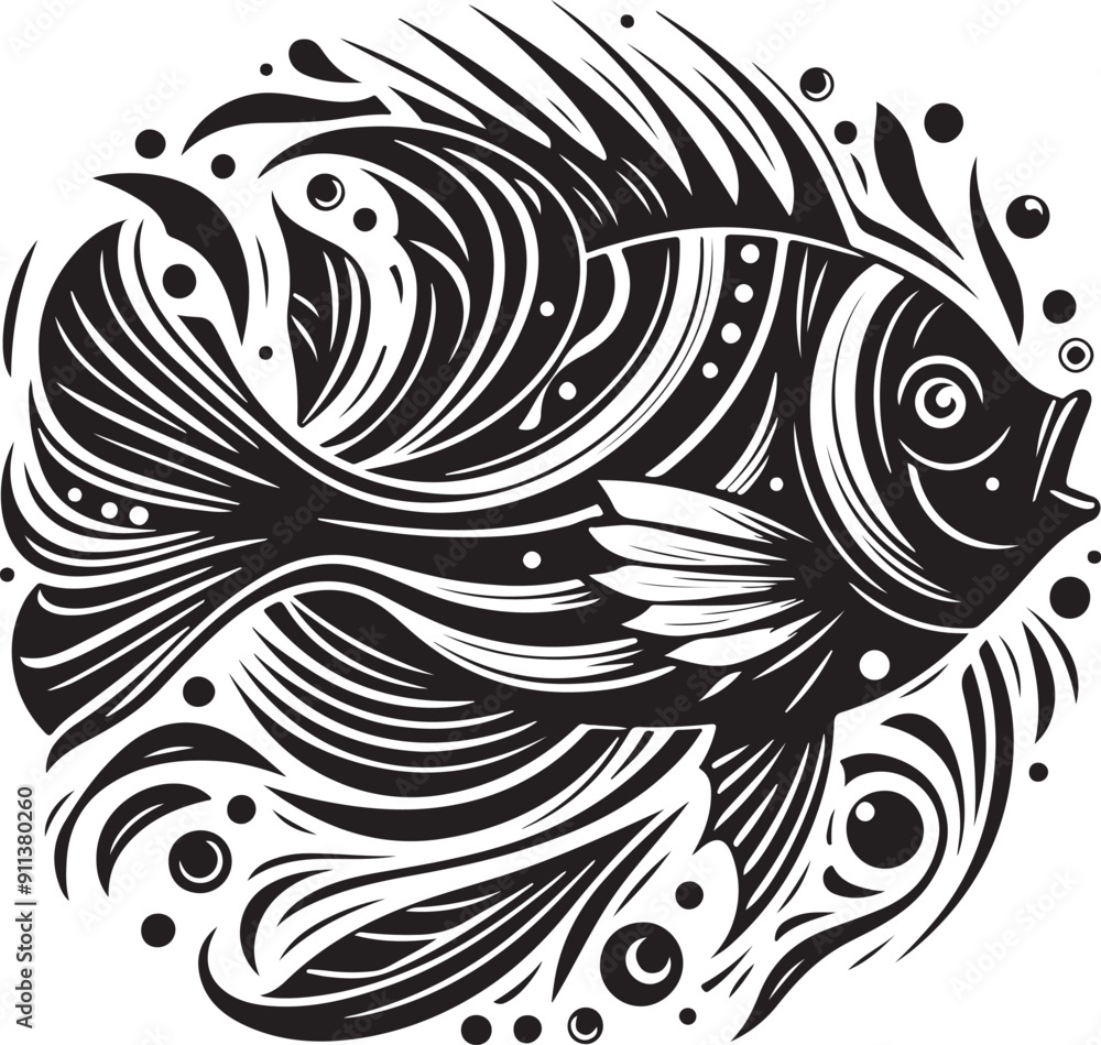 Black and white Fish vector silhouette Black and white Fish vector silhouette
